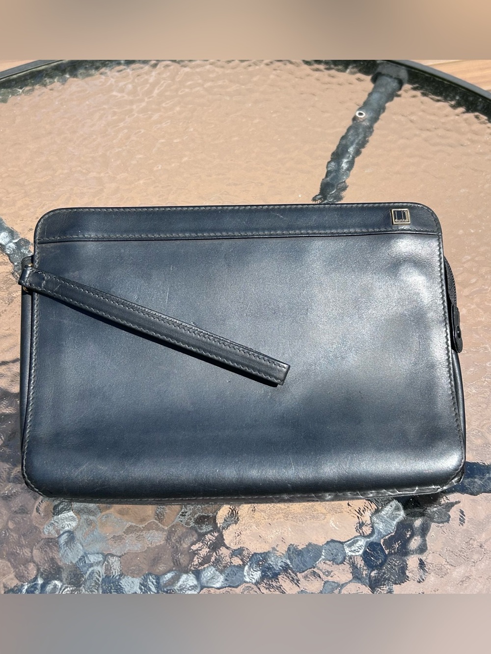 Vintage Dunhill Unisex Business Bag 1990s Clutch Wristlet Leather Black Y2K